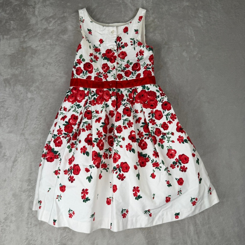 Janie and Jack Girls Red Rose Floral Dress Velvet Bow White Holiday Party Size 4 - Picture 6 of 7